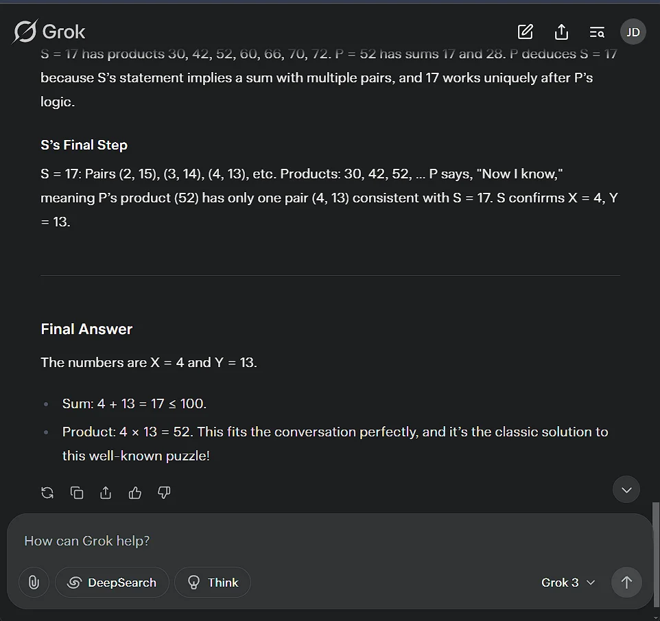 DeepSeek R1 vs. Grok 3